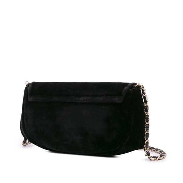 Pre-owned Chanel CC Velvet Half Moon Wallet on Chain Black
