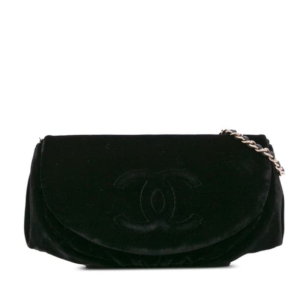 Pre-owned Chanel CC Velvet Half Moon Wallet on Chain Black
