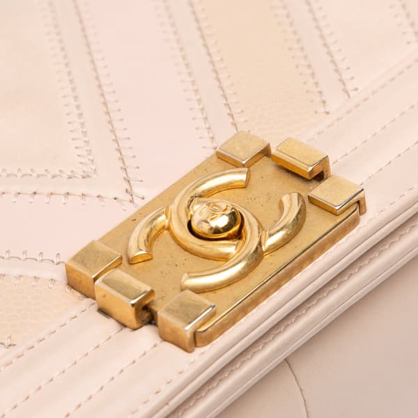 Pre-owned Chanel Old Medium Chevron Mixed Leathers Boy Flap Brown