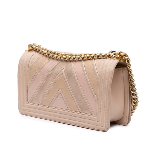 Pre-owned Chanel Old Medium Chevron Mixed Leathers Boy Flap Brown