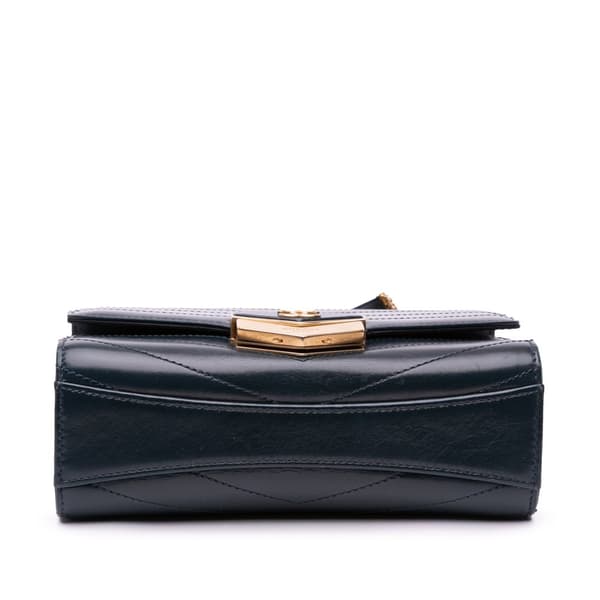 Pre-owned Chanel Small CC Chevron Calfskin Medal Flap Blue