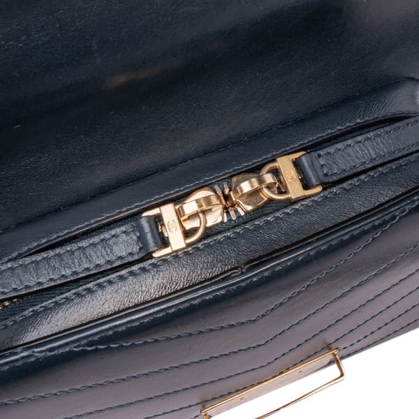 Pre-owned Chanel Small CC Chevron Calfskin Medal Flap Blue