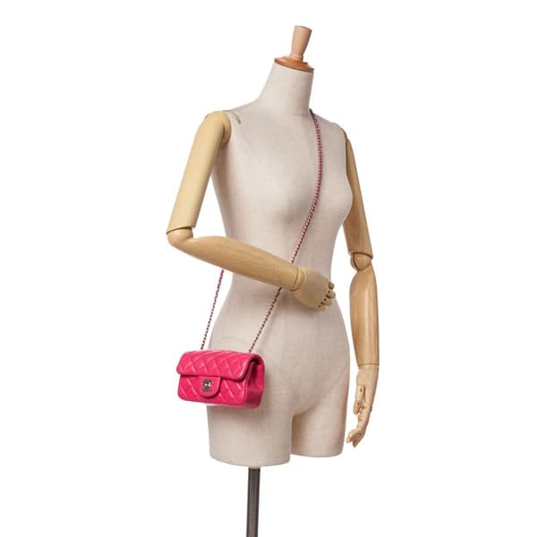 Pre-owned Chanel Extra Mini Rectangular Classic Lambskin Single Flap Pink