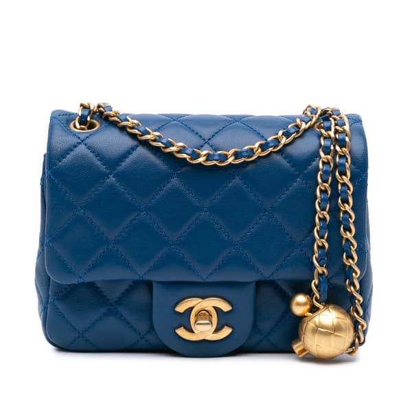Pre-owned Chanel Mini Square Classic Lambskin Pearl Crush Single Flap Blue