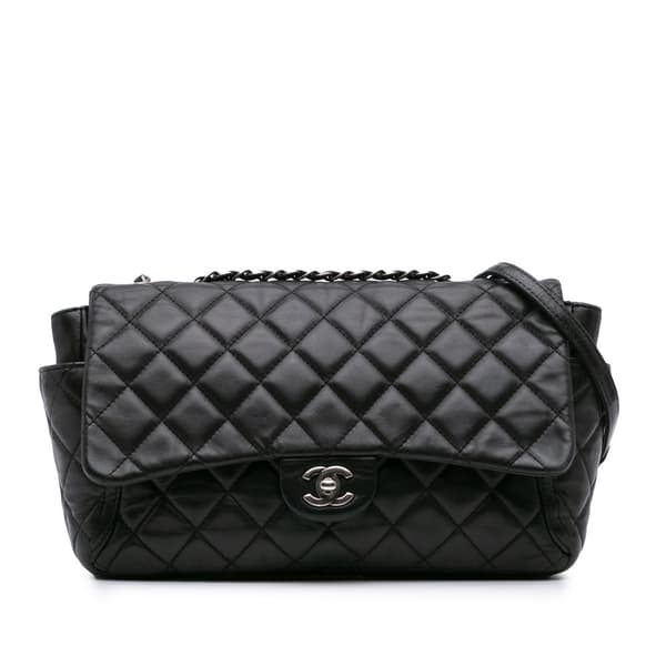 Pre-owned Chanel Large Quilted Lambskin Around Pockets Flap Black