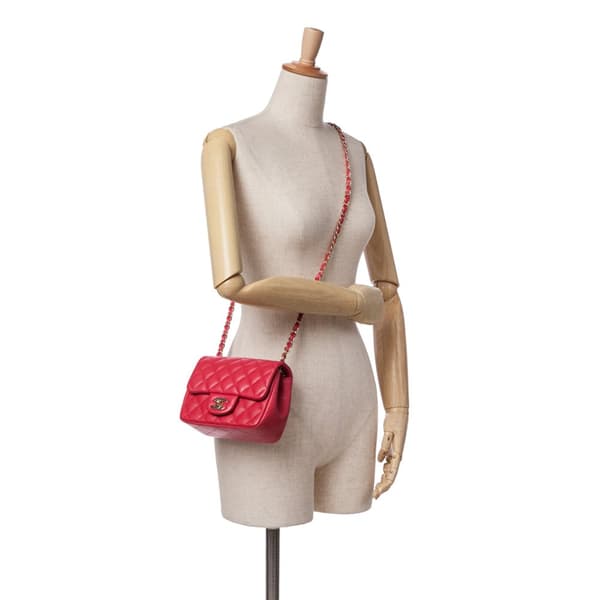 Pre-owned Chanel Mini Square Classic Lambskin Single Flap Pink