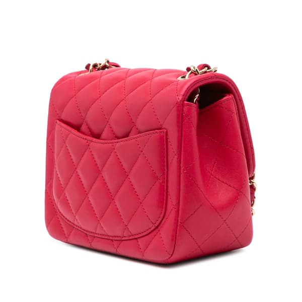 Pre-owned Chanel Mini Square Classic Lambskin Single Flap Pink
