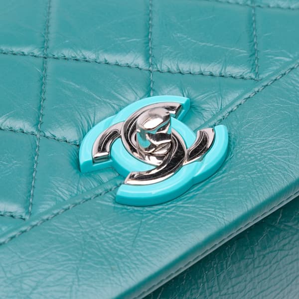 Pre-owned Chanel Medium Crumpled Calfskin Bi Vintage Full Flap Blue
