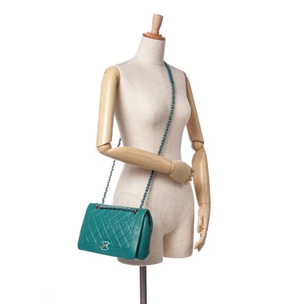 Pre-owned Chanel Medium Crumpled Calfskin Bi Vintage Full Flap Blue