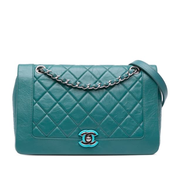 Pre-owned Chanel Medium Crumpled Calfskin Bi Vintage Full Flap Blue
