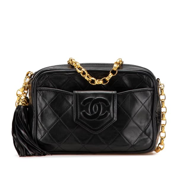 Pre-owned Chanel CC Quilted Lambskin Tassel Camera Bag Black