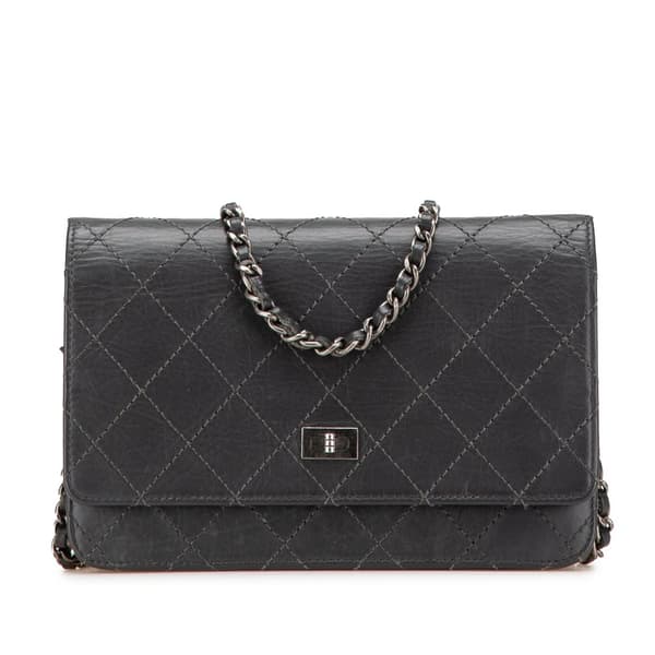 Pre-owned Chanel Reissue 2.55 Stitched Calfskin Wallet on Chain Gray