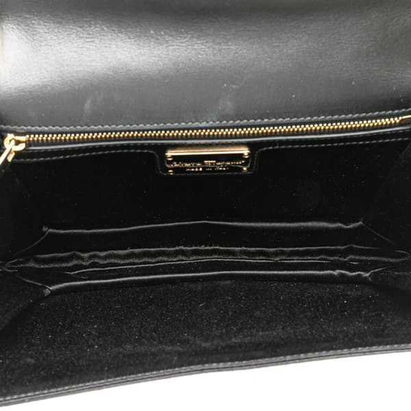 Pre-owned Ferragamo Medium Vara Embellished Satin Ginny Chain Crossbody Black
