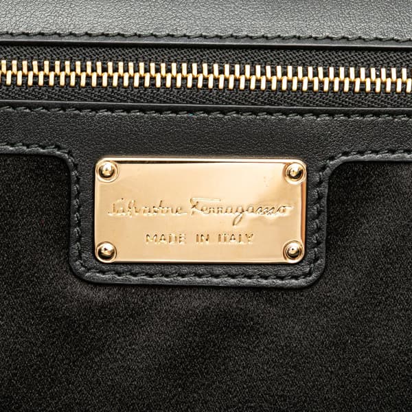 Pre-owned Ferragamo Medium Vara Embellished Satin Ginny Chain Crossbody Black