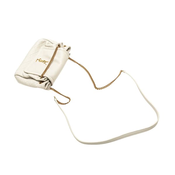 Pre-owned Saint Laurent Mini Quilted Lambskin Monogram Nolita Bag White