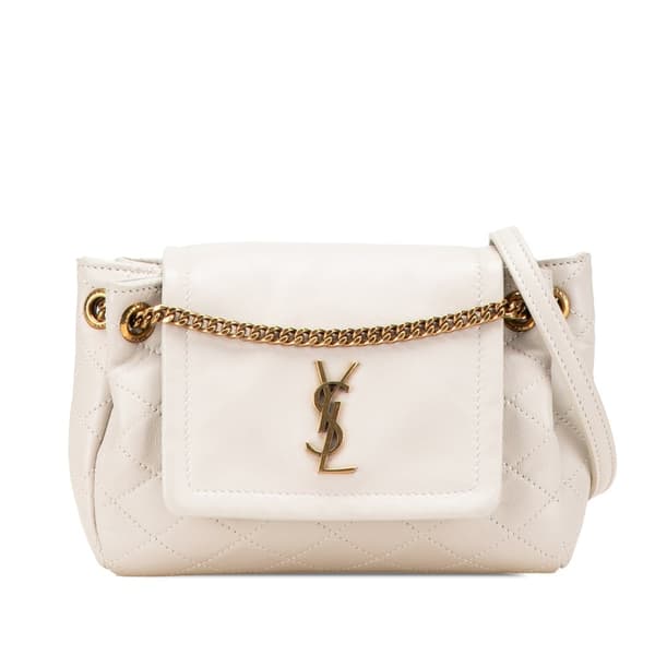 Pre-owned Saint Laurent Mini Quilted Lambskin Monogram Nolita Bag White