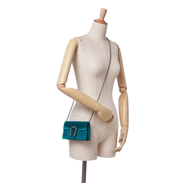 Pre-owned Gucci Super Mini Velvet Dionysus Crossbody Blue