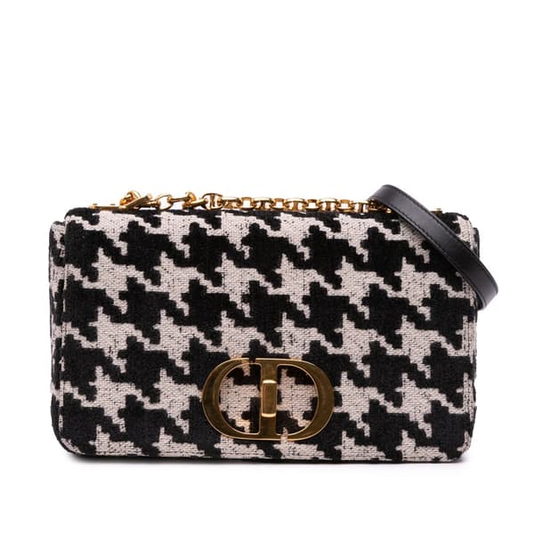 Pre-owned Dior Medium Technical Canvas Macro Houndstooth Caro Bag Black