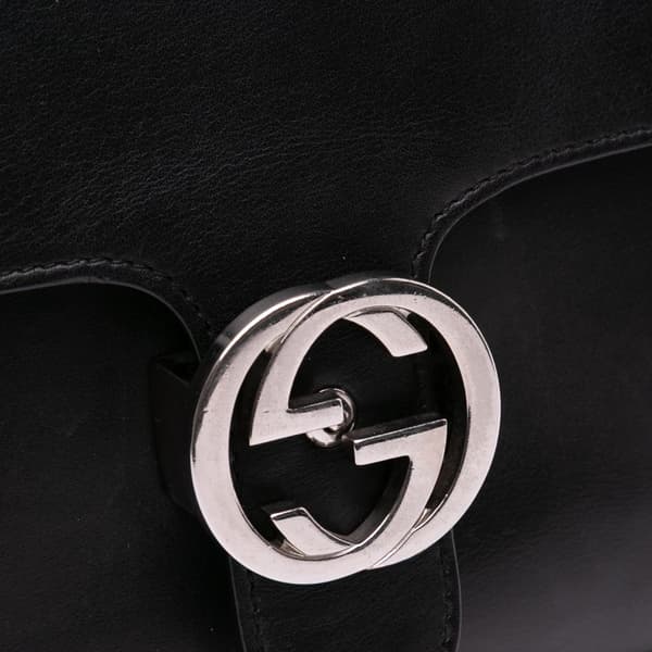 Pre-owned Gucci Medium Leather Dollar Interlocking G Crossbody Black
