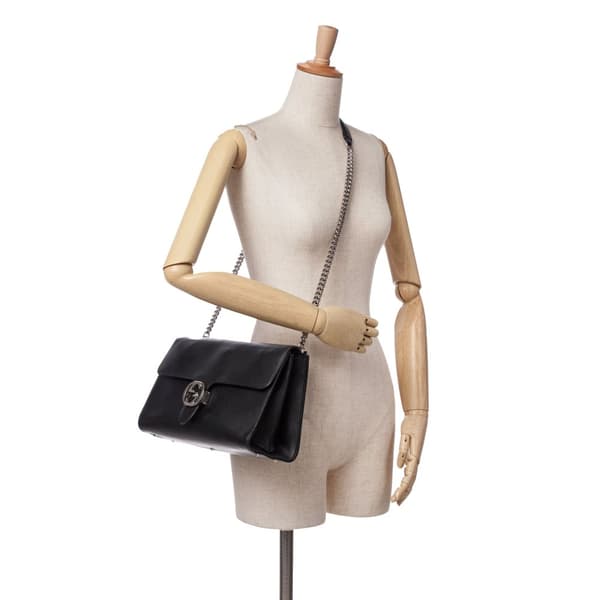 Pre-owned Gucci Medium Leather Dollar Interlocking G Crossbody Black