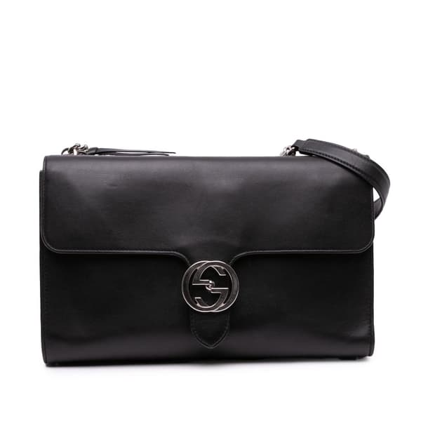 Pre-owned Gucci Medium Leather Dollar Interlocking G Crossbody Black