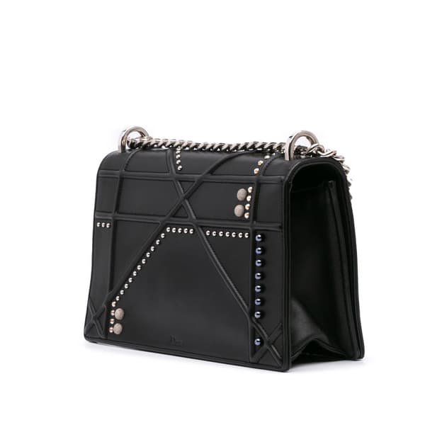 Pre-owned Dior Medium Studded Lambskin Diorama Flap Black