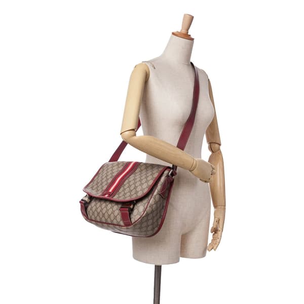 Pre-owned Gucci GG Supreme Web Messenger Bag Brown