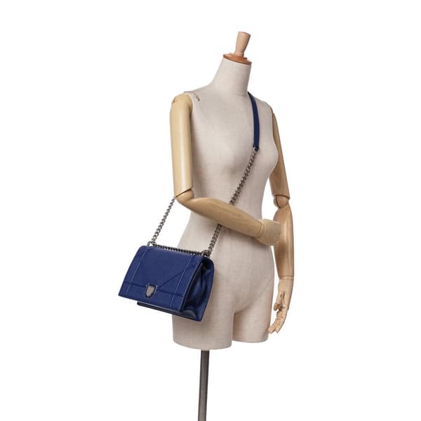 Pre-owned Dior Medium Grained Calfskin Diorama Flap Blue