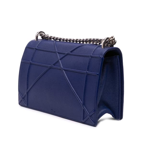 Pre-owned Dior Medium Grained Calfskin Diorama Flap Blue