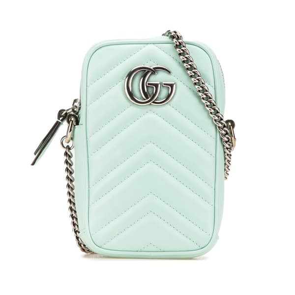 Pre-owned Gucci Mini GG Marmont Leather Matelasse Crossbody Green
