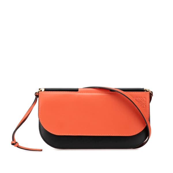 Pre-owned LOEWE Bicolor Leather Gate Pochette Crossbody Orange
