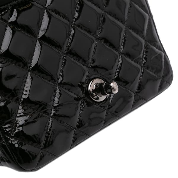 Pre-owned Chanel Mini Square Classic Patent Single Flap Black