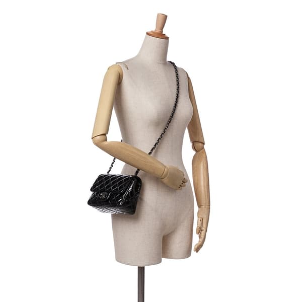 Pre-owned Chanel Mini Square Classic Patent Single Flap Black