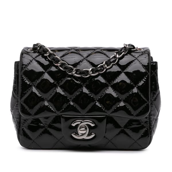 Pre-owned Chanel Mini Square Classic Patent Single Flap Black