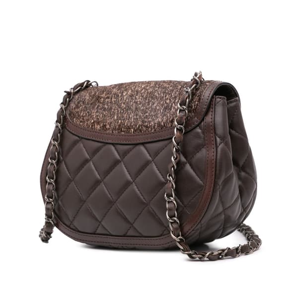 Pre-owned Chanel Paris-Salzburg Quilted Lambskin and Pony Hair Saddle Crossbody Brown