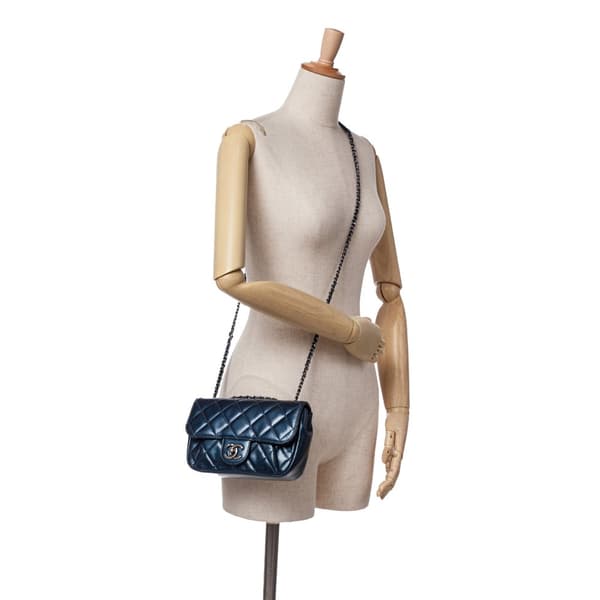 Pre-owned Chanel Mini Quilted Calfskin Coco Pleats Chain Flap Blue