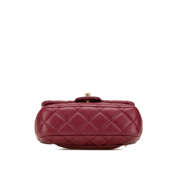 Pre-owned Chanel Mini Square Lambskin Coco Heart Chain Flap Red