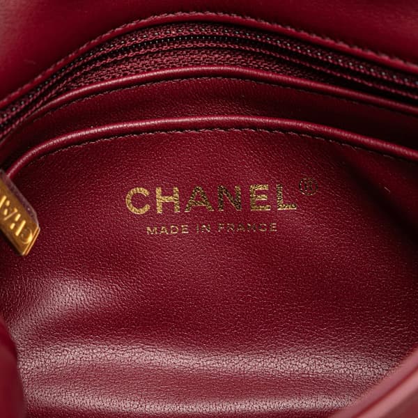 Pre-owned Chanel Mini Square Lambskin Coco Heart Chain Flap Red