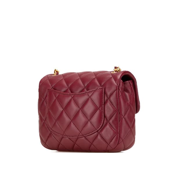 Pre-owned Chanel Mini Square Lambskin Coco Heart Chain Flap Red