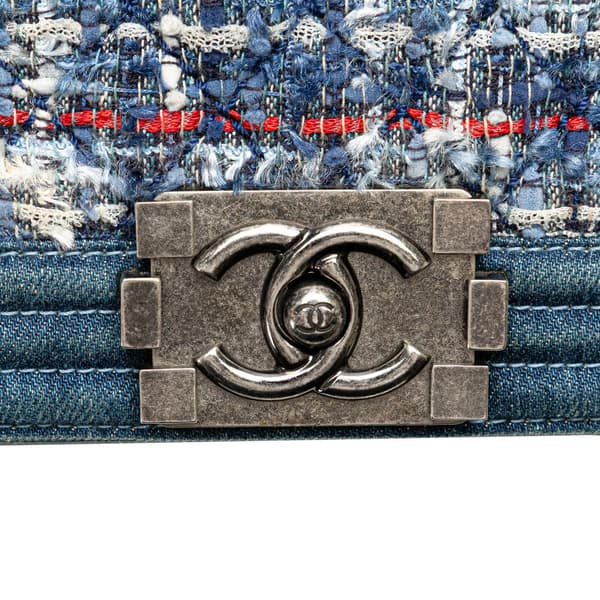 Pre-owned Chanel Medium Denim and Tweed Boy Bag Blue