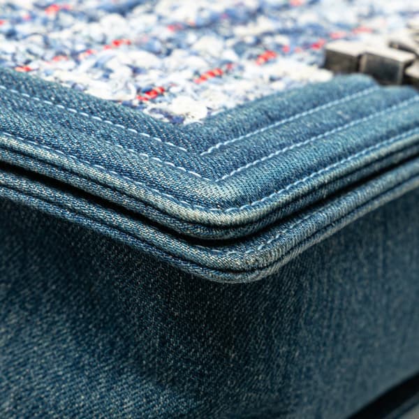 Pre-owned Chanel Medium Denim and Tweed Boy Bag Blue