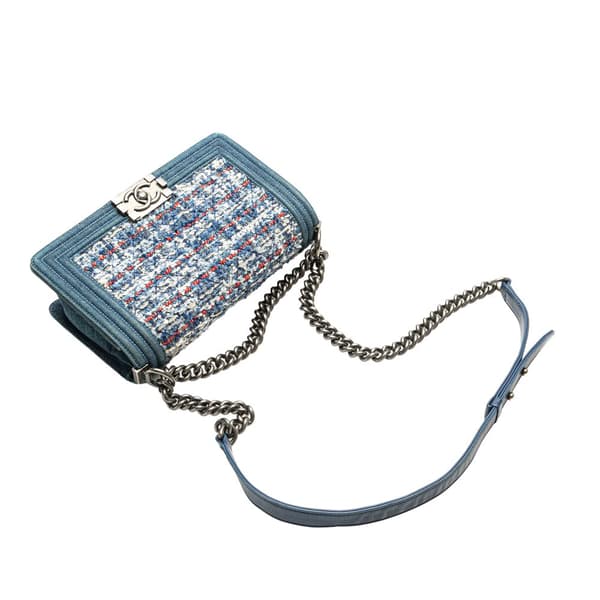 Pre-owned Chanel Medium Denim and Tweed Boy Bag Blue