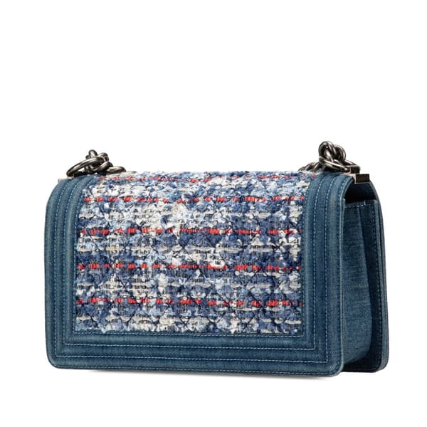 Pre-owned Chanel Medium Denim and Tweed Boy Bag Blue