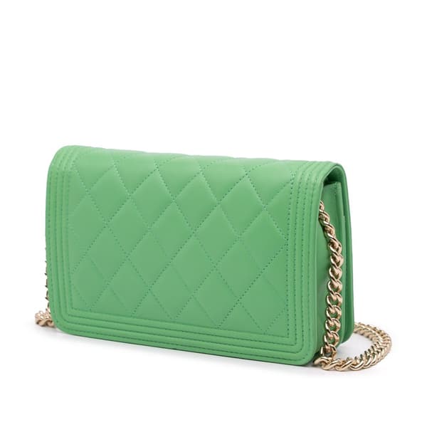 Pre-owned Chanel Lambskin Boy Wallet On Chain Green