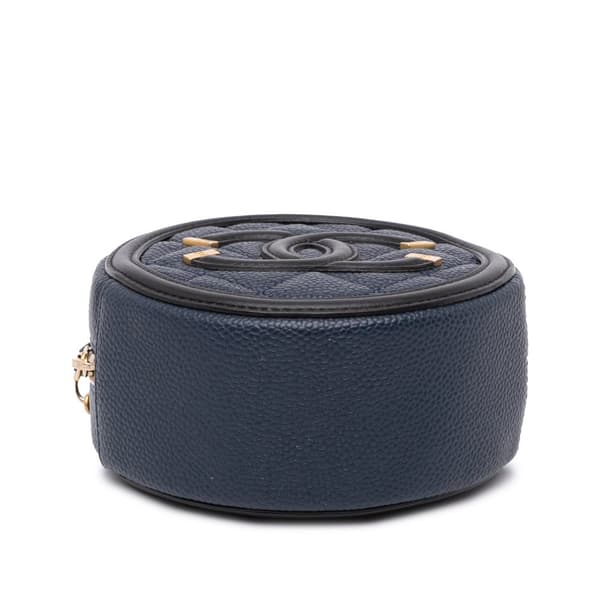 Pre-owned Chanel Caviar CC Filigree Round Crossbody Bag Blue