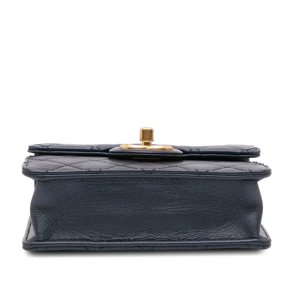Pre-owned Chanel Small Lambskin Chic Pearls Flap Blue