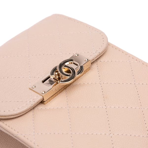 Pre-owned Chanel Quilted Caviar Golden Class Phone Holder Brown