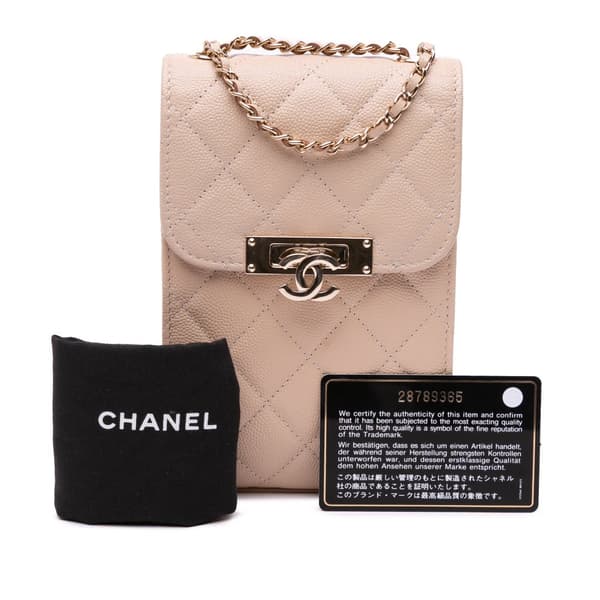 Pre-owned Chanel Quilted Caviar Golden Class Phone Holder Brown