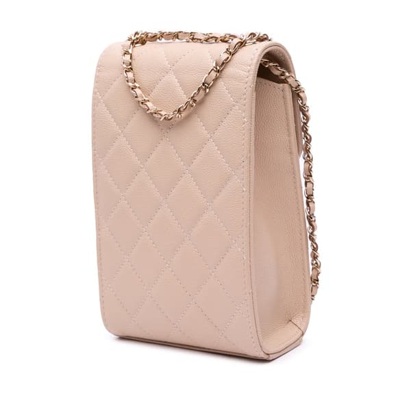 Pre-owned Chanel Quilted Caviar Golden Class Phone Holder Brown