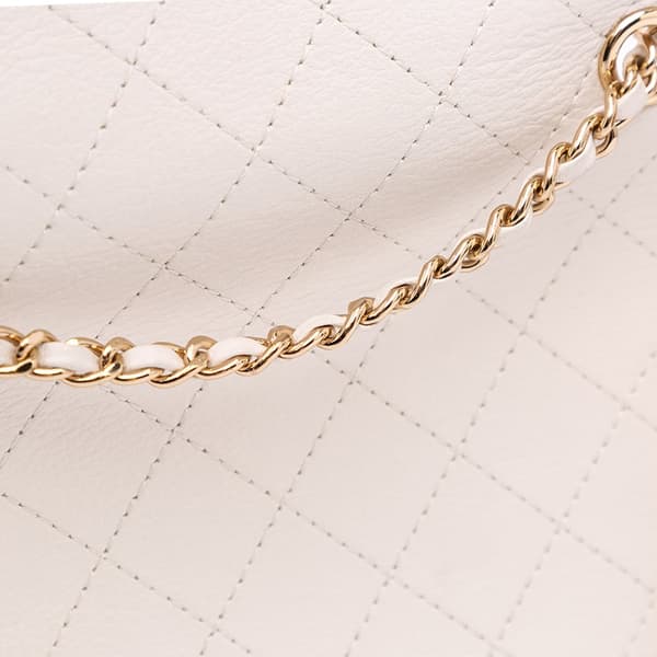 Pre-owned Chanel Medium Stitched Calfskin Covered CC Flap White
